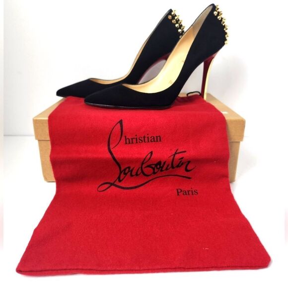 Christian Louboutin Zappa 100 Suede Specchio Heels Spike Black Gold Size 36 - Picture 2 of 14
